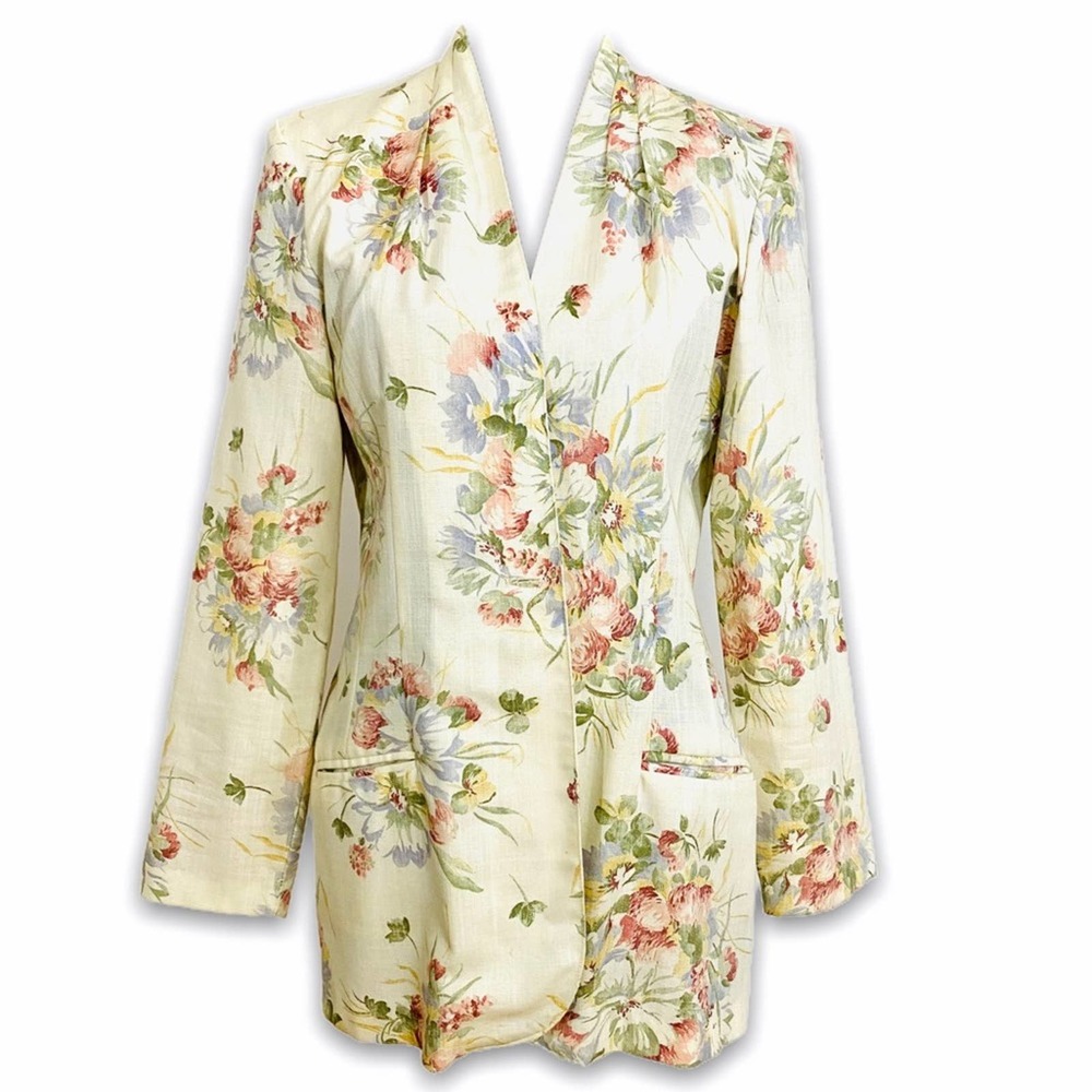 Toni Garment Vintage Floral Cream Button Front Single Breasted Blazer